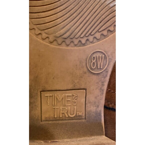 Time & Tru Boots Women Calf High Faux Suede Size 8 WIDE Block Heel Brown Bootie - Picture 9 of 12